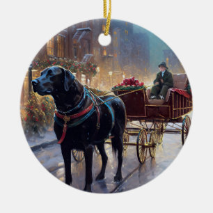 Zwarte Labrador Kerstfeest Seizoen Keramisch Ornament