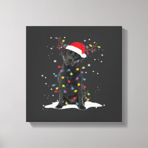 Zwarte Labrador Kersthond Kerstboom Licht Klasse Canvas Afdruk