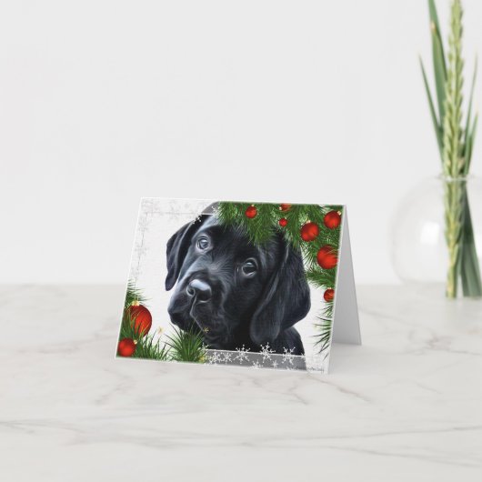 Zwarte Labrador-kerstkaart Feestdagen Kaart (Voorkant)
