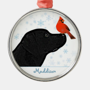 Zwarte labrador kerstkardinaal - Cute Dog Metalen Ornament