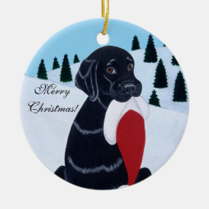 Zwarte labrador kerstkerstkerstkerstkerstkerstkers keramisch ornament