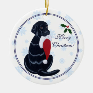 Zwarte labrador kerstkerstkerstkerstkerstkerstman keramisch ornament