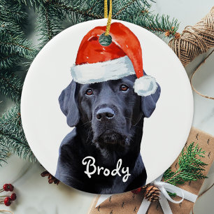 Zwarte labrador kerstkerstkerstkerstman keramisch ornament