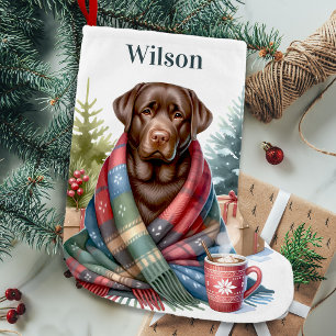 Zwarte labrador kerststomen kleine kerstsok
