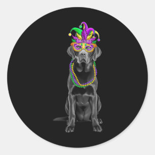 Zwarte Labrador Mardi Gras kostuum kralen masker Ronde Sticker