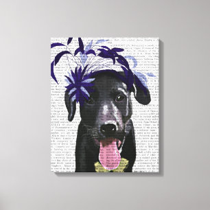 Zwarte labrador met blauwe fascinator canvas afdruk