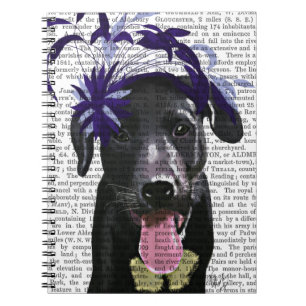 Zwarte labrador met blauwe fascinator notitieboek