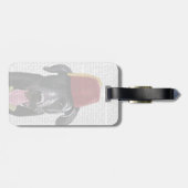 Zwarte labrador met fez bagagelabel (Achterkant horizontaal)