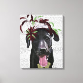 Zwarte labrador met groene fascinator canvas afdruk (Voorkant)