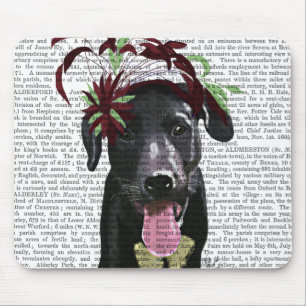 Zwarte labrador met groene fascinator muismat