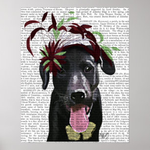 Zwarte labrador met groene fascinator poster
