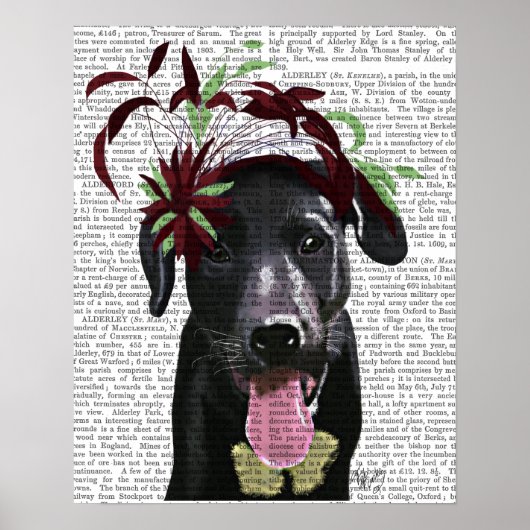 Zwarte labrador met groene fascinator poster (Voorkant)