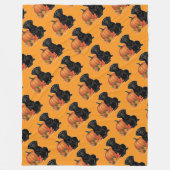 Zwarte labrador met herfstbladeren en pompoen fleece deken (Voorkant)