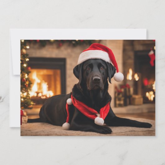 Zwarte Labrador met kerstmuts Feestdagenkaart (Voorkant)
