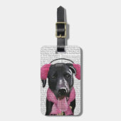 Zwarte labrador met oorsnufjes bagagelabel (Voorkant verticaal)