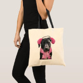 Zwarte labrador met oorsnufjes tote bag (Voorkant (product))