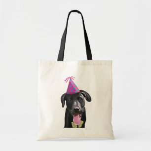 Zwarte labrador met partijPet Tote Bag