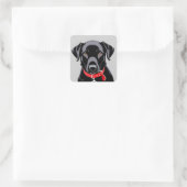 Zwarte labrador met rode kraag vierkante sticker (Tas)