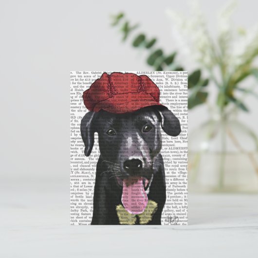 Zwarte labrador met rood Pet Briefkaart (Staand voorkant)
