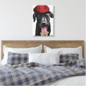 Zwarte labrador met rood Pet Canvas Afdruk (Insitu (Slaapkamer))