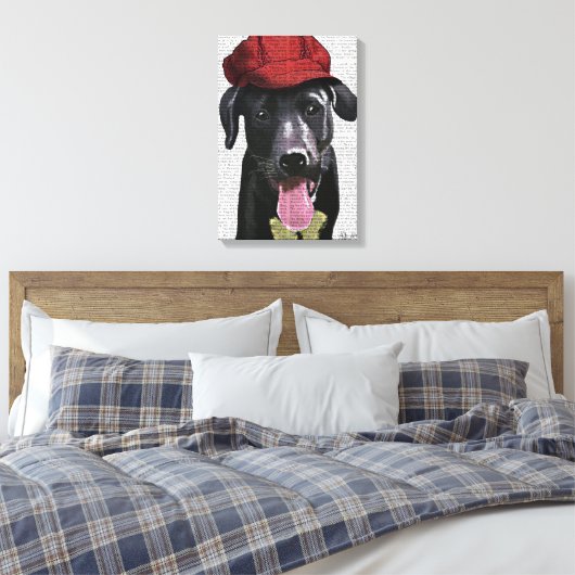 Zwarte labrador met rood Pet Canvas Afdruk (Insitu (Slaapkamer))