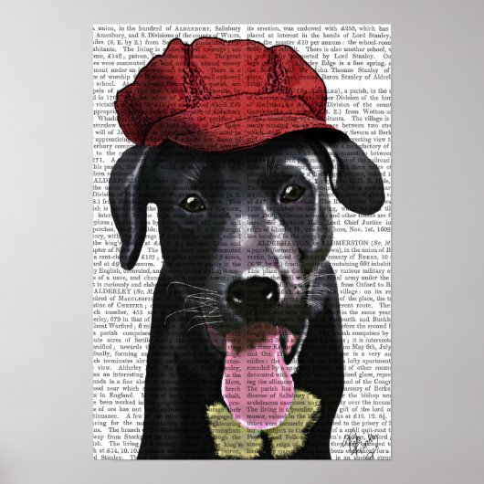 Zwarte labrador met rood Pet Poster (Voorkant)