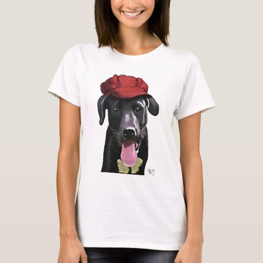 Zwarte labrador met rood Pet T-shirt (Voorkant)