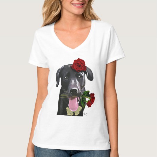 Zwarte labrador met Rozen 2 T-shirt (Voorkant)
