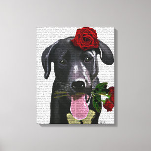 Zwarte labrador met Rozen Canvas Afdruk