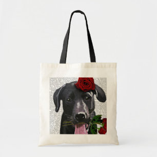 Zwarte labrador met Rozen Tote Bag