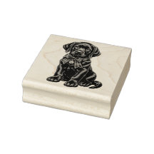 Zwarte Labrador met strik knuffel rubber stempel