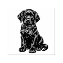 Zwarte Labrador met Strik Mopshond Rubber Stempel