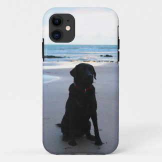 Zwarte labrador op een strand iPhone 11 hoesje