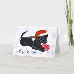 Zwarte Labrador Puppy Kerstmis Sneeuwvlok Feestdagen Kaart