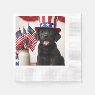 Zwarte Labrador Puppy Patriottische Papieren Serve Servet