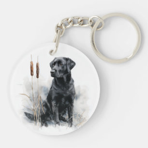 Zwarte Labrador Retriever Aquarel Kunst Sleutelhanger