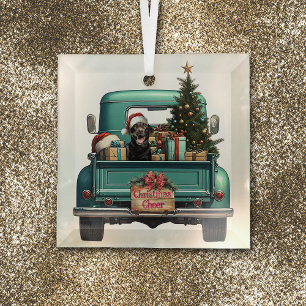 Zwarte Labrador Retriever Dog Boerderij Truck Kers Glas Ornament