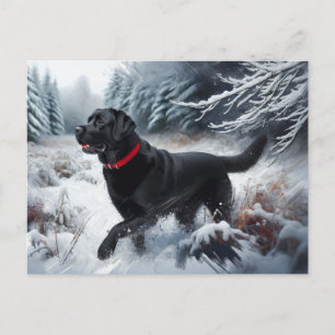 Zwarte Labrador Retriever Hond in de Sneeuw Ansich Briefkaart