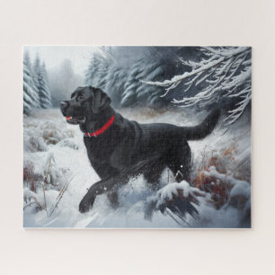 Zwarte Labrador Retriever Hond in de Sneeuw Legpuzzel