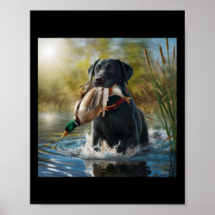 Zwarte Labrador Retriever Hond Jacht Eenden In Een Poster