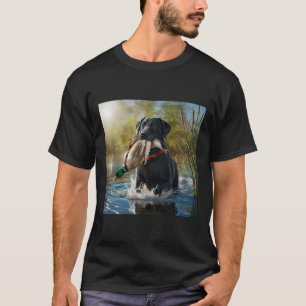 Zwarte Labrador Retriever Hond Jacht Eenden In Een T-shirt