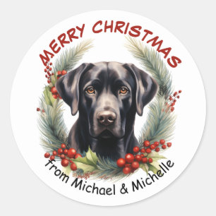 Zwarte Labrador Retriever Hond Kerstkrans Ronde Sticker