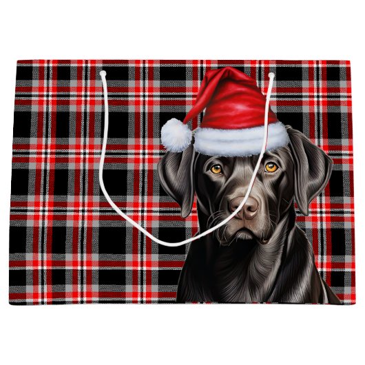 Zwarte Labrador Retriever Hond Red Plaid Kerstmis Groot Cadeauzakje (Voorkant)
