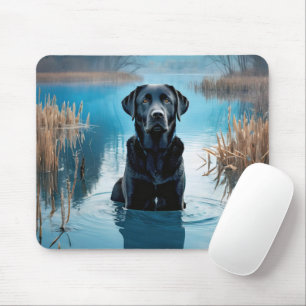 Zwarte labrador retriever in het water van het mee muismat