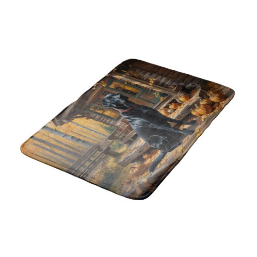 Zwarte Labrador Retriever Log Cabin Herfst Badmat (Gekanteld)