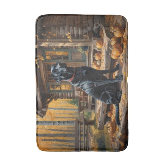 Zwarte Labrador Retriever Log Cabin Herfst Badmat (Voorkant Verticaal)