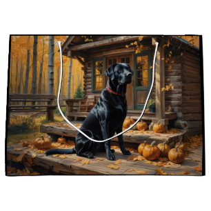 Zwarte Labrador Retriever Log Cabin Herfst Groot Cadeauzakje