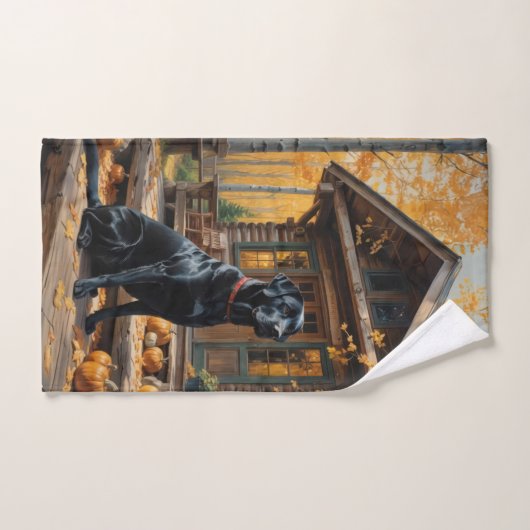 Zwarte Labrador Retriever Log Cabin Herfst Handdoek (Handdoek)