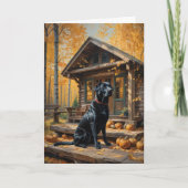 Zwarte Labrador Retriever Log Cabin Herfst Kaart (Voorkant)