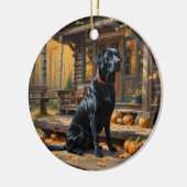 Zwarte Labrador Retriever Log Cabin Herfst Keramisch Ornament (Links)